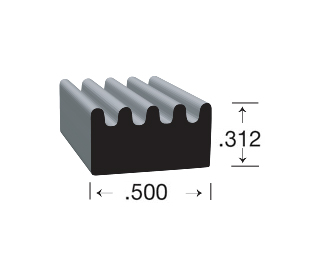 Ribbed style EPDM Sponge Rubber Seal, with a height of .312″ and a width of .500″.