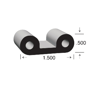 Double Bulb Lid EPDM Sponge Rubber Seal, with a height of .550″ and a width of 1.500″.