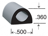 D-shaped EPDM Sponge Rubber Seal, with a height of .360 and a width of .500.