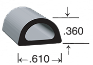 D-shaped EPDM Sponge Rubber Seal, with a height of .360 and a width of .610.