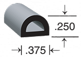 D-shaped EPDM Sponge Rubber Seal, with a height of .375 and a width of .250.