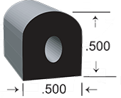 D-shaped EPDM Sponge Rubber Seal, with a height of .500 and a width of .500.