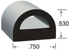 D-shaped EPDM Sponge Rubber Seal, with a height of .530 and a width of .750.