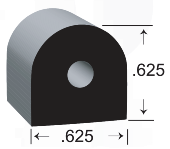 D-shaped EPDM Sponge Rubber Seal, with a height of .625 and a width of .625.
