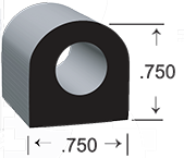 D-shaped EPDM Sponge Rubber Seal, with a height of .750 and a width of .750