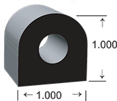 D-shaped EPDM Sponge Rubber Seal, with a height of 1.00 and a width of 1.00.