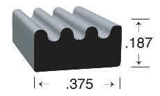 Ribbed style EPDM Sponge Rubber Seal, with a height of .187 and a width of .375.