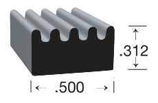 Ribbed style EPDM Sponge Rubber Seal, with a height of .312 and a width of .500.
