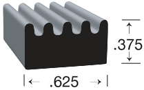 Ribbed style EPDM Sponge Rubber Seal, with a height of .375 and a width of .625.
