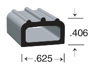 Ribbed style EPDM Sponge Rubber Seal, with a height of .406 and a width of .625.